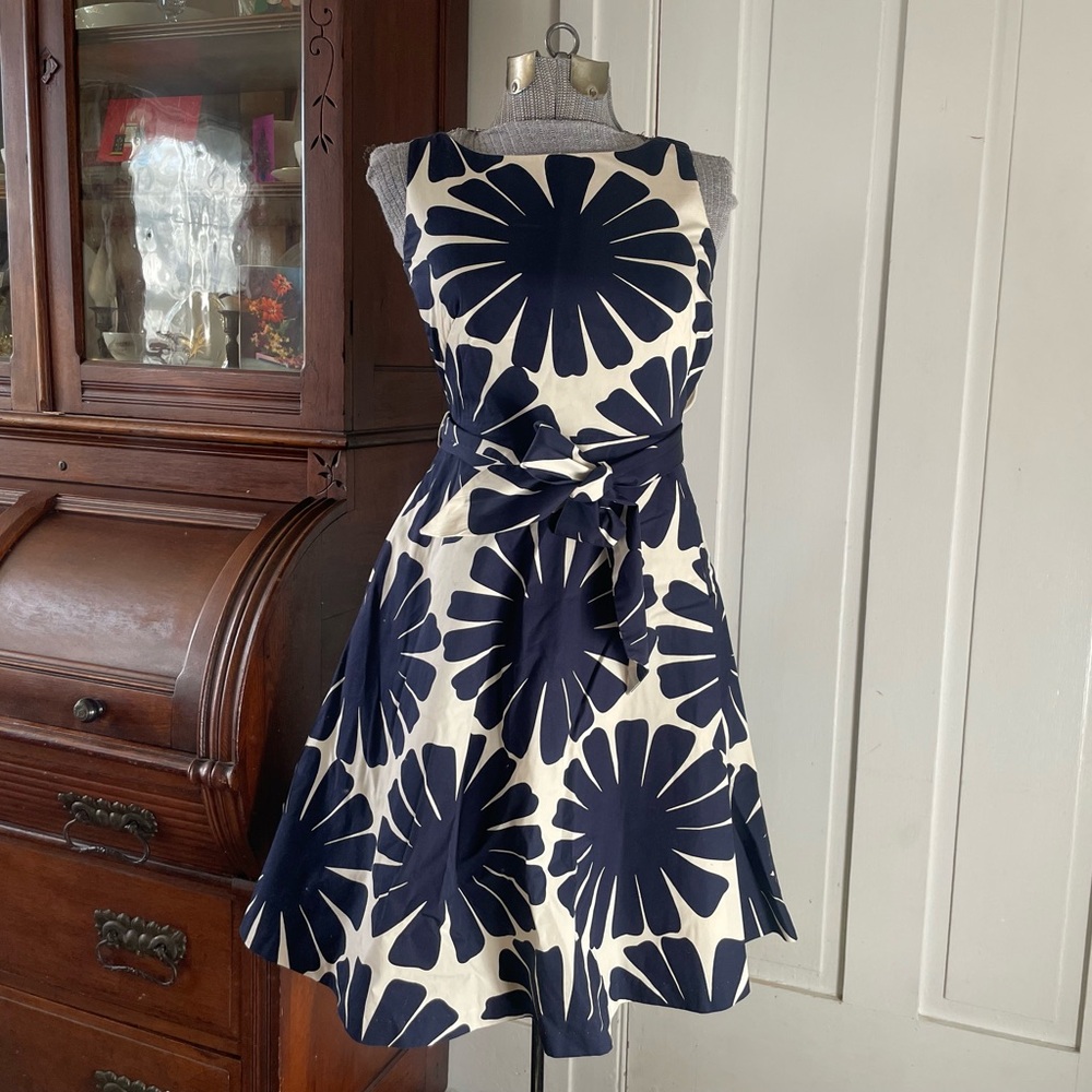J CREW 2007 Blue and White Bold Graphic Sleeveless Dress